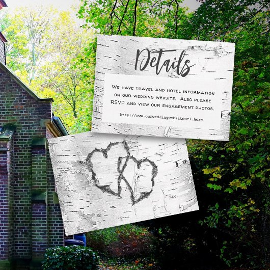 彫刻されたハート樺の木結婚バークの詳細 エンクロージャーカード