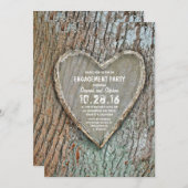 彫刻されたハート素朴なカントリーの木の婚約パーティ 招待状 (正面/裏面)
