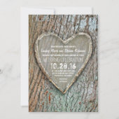彫刻されたハート素朴な国木の結婚式の招待 招待状 (正面)