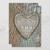 彫刻されたハート素朴な国木の結婚式の招待 招待状 (正面/裏面)