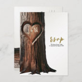 彫刻されたハート素朴ツリーのStumpのR.S.V.P. 案内ポストカード (正面/裏面)