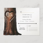 彫刻されたハート素朴ツリーのStumpのR.S.V.P. 案内ポストカード (裏面)