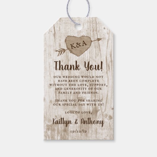 彫刻されたハート結婚のコレクション ギフトタグ (正面)