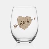 彫刻されたハート結婚のコレクション ステムなしワイングラス (正面)