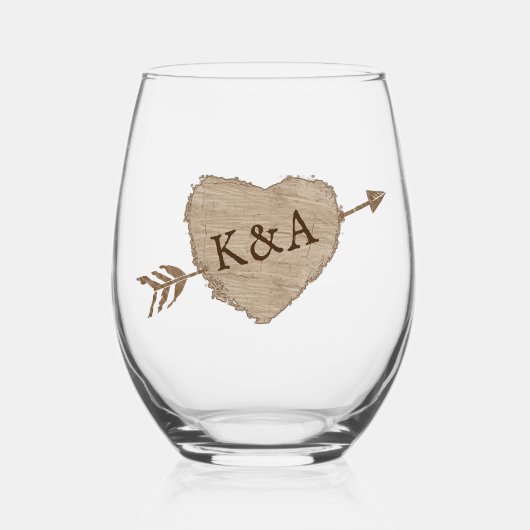 彫刻されたハート結婚のコレクション ステムなしワイングラス (正面)