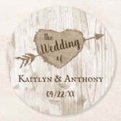 彫刻されたハート結婚のコレクション ラウンドペーパーコースター (正面)