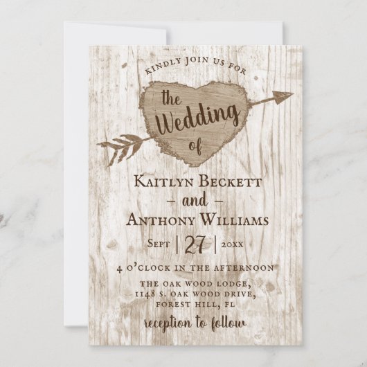 彫刻されたハート結婚のコレクション 招待状 (正面)