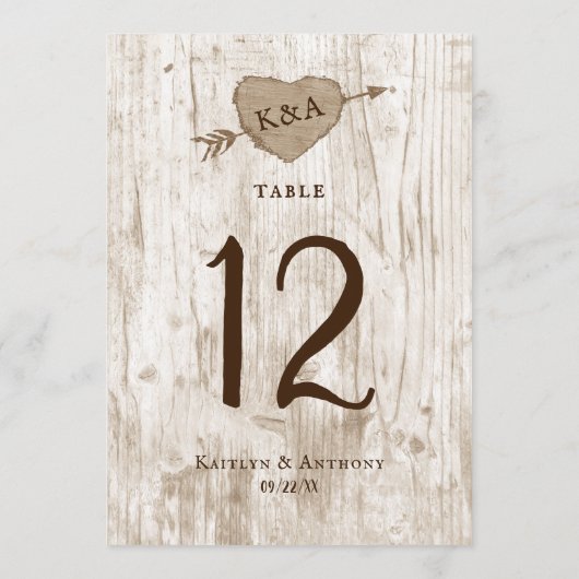 彫刻されたハート結婚ツリーのコレクションテーブル番号。 招待状 (裏面)