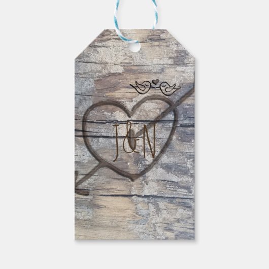 彫刻されたハート&メイスンジャースラブバード結婚式の引き出物 ギフトタグ (正面)
