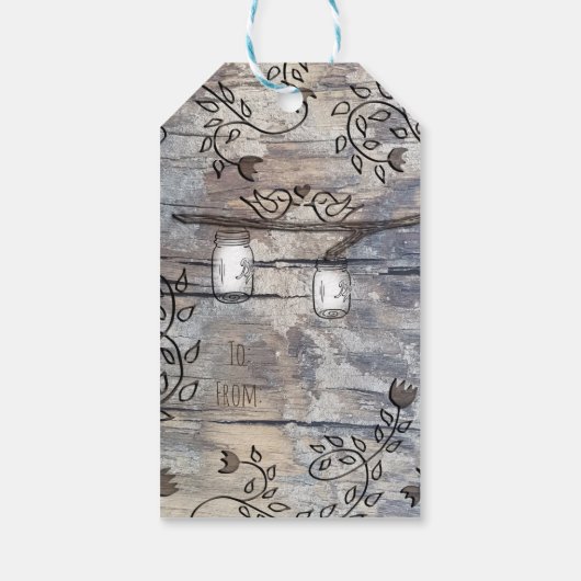 彫刻されたハート&メイスンジャースラブバード結婚式の引き出物 ギフトタグ (裏面)