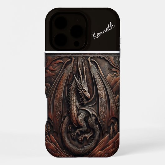 彫刻された山のドラゴン iPhoneケース (裏面)