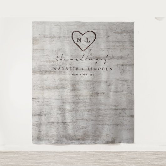 彫刻された恋人たちのウェディングフォトブースの背景 タペストリー (正面)