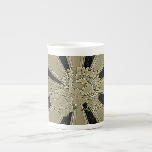 彫刻された感謝祭トルコ –  ボーンチャイナマグカップ (正面)