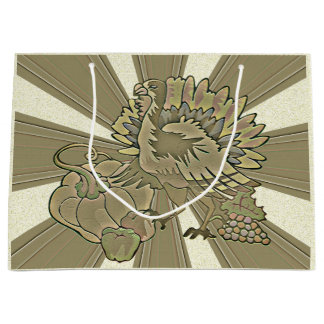 彫刻された感謝祭トルコ –  ラージペーパーバッグ