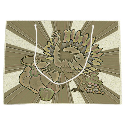 彫刻された感謝祭トルコ –  ラージペーパーバッグ (正面)