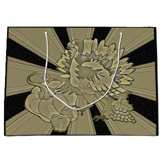 彫刻された感謝祭トルコ –  ラージペーパーバッグ