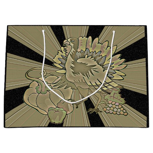 彫刻された感謝祭トルコ –  ラージペーパーバッグ (正面)