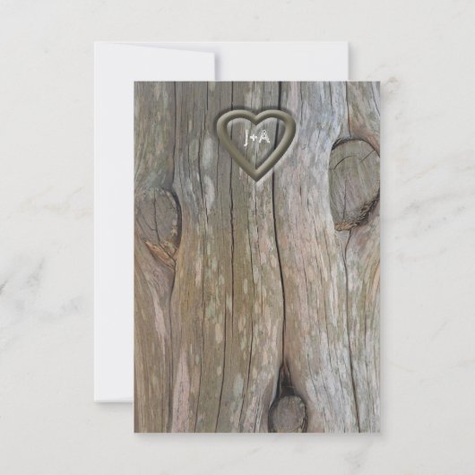 彫刻された木材ハートRSVP招待状 出欠カード (裏面)