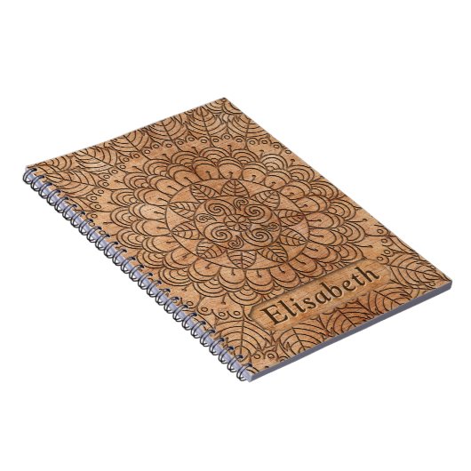 彫刻された木材フローラサークルパーソナライズされた曼荼羅 ノートブック (右側)