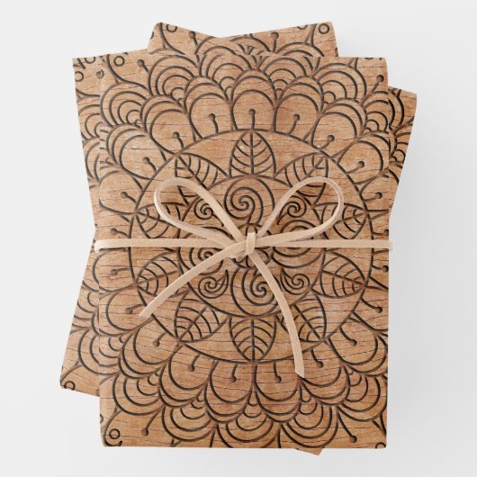 彫刻された木材フローラサークル ラッピングペーパーシート (インサイチュ)