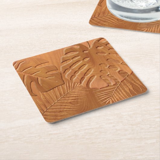 彫刻された木目フェイクプリント スクエアペーパーコースター (アングル)