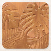 彫刻された木目フェイクプリント スクエアペーパーコースター (正面)