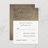 彫刻された木素朴材フローラ結婚式RSVPカード 出欠カード (正面/裏面)