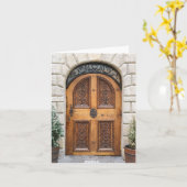 彫刻された木製のドアのノテカード カード (黄色い花)