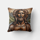 彫刻された木製のポートレートのイエズスの中自然 クッション (裏面)