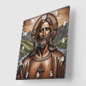 彫刻された木製のポートレートのイエズスの中自然 スクエア壁時計 (傾斜)