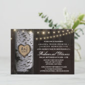 彫刻された白樺の木の結婚式前夕食の招待状 招待状 (スタンド正面)