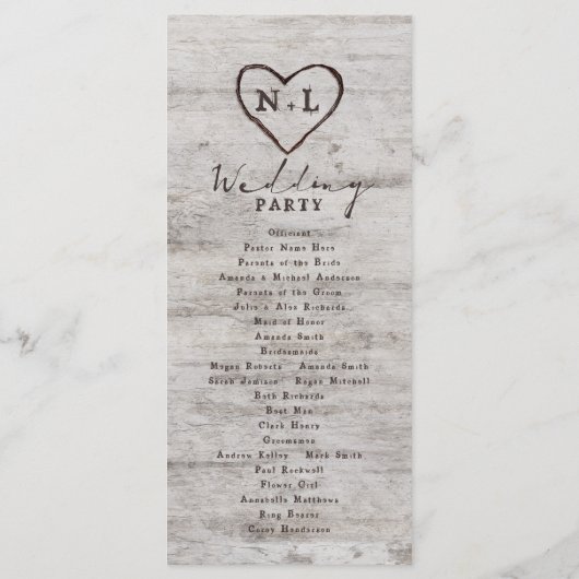 彫刻された素朴樺の木結婚の儀式 プログラム (裏面)