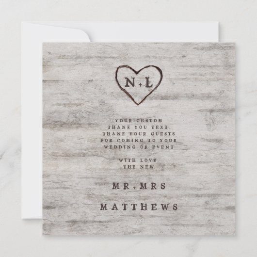 彫刻された結婚スウィートアー感謝していツの愛と広場 サンキューカード (裏面)