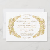 彫刻された花アカントゥス葉n花色金ゴールド 招待状 (正面)