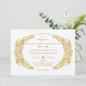 彫刻された花アカントゥス葉n花色金ゴールド 招待状 (スタンド正面)