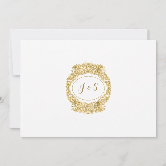 彫刻された花アカントゥス葉n花色金ゴールド 招待状 (裏面)