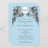 彫刻された花、鳥とフクロウ 招待状 (正面/裏面)