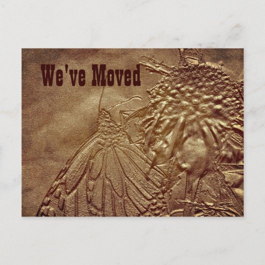 彫刻された蝶の新しいアドレス移動はがき 案内ポストカード (正面)