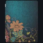 彫刻された野の花と蝶 iPadスマートカバー<br><div class="desc">緑の花や蝶の花束の暖かい色で刻まれたフローラ濃い青の背景。</div>