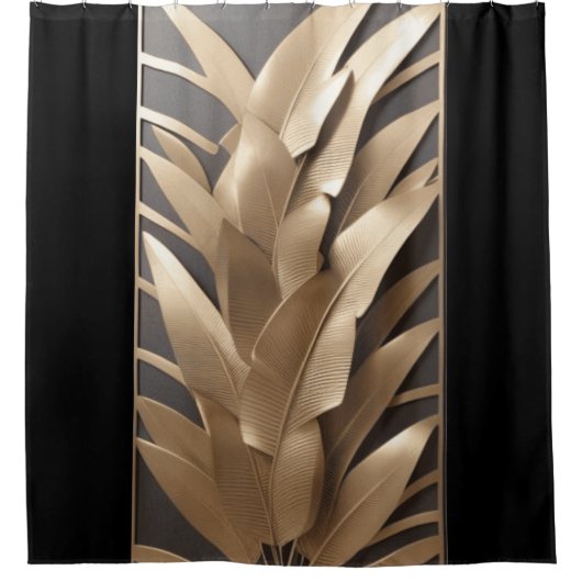 彫刻された金属のバナナの葉 ブラックシャワーカーテン シャワーカーテン (正面)