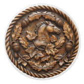 彫刻された馬のロープ 栗とオークの葉 セラミックノブ (正面)