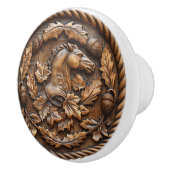 彫刻された馬のロープ 栗とオークの葉 セラミックノブ (右)