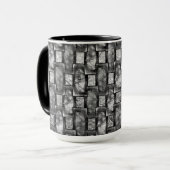 彫刻と染色された灰色の長方形のプレート マグカップ (正面左)