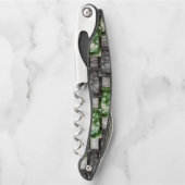 彫刻と染色された緑の灰色の長方形の部分 ソムリエナイフ (正面)