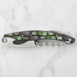 彫刻と染色された緑の灰色の長方形の部分 ソムリエナイフ