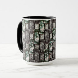 彫刻と染色された緑の灰色の長方形の部分 マグカップ