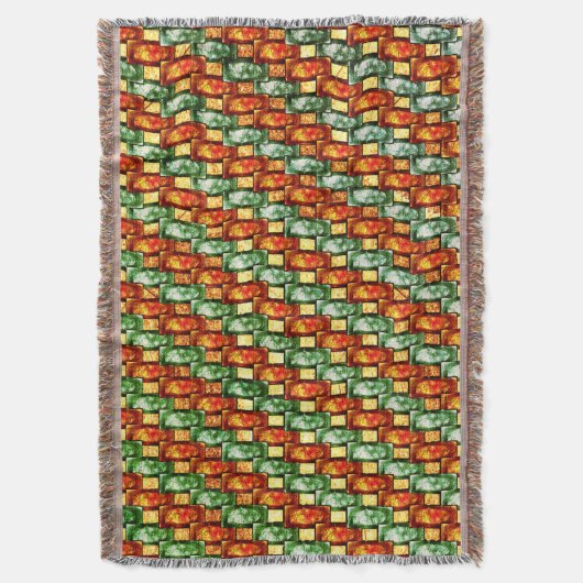 彫刻と染色された緑の赤い長方形のプレート スローブランケット (正面縦)