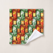 彫刻と染色された緑の赤い長方形のプレート バスタオルセット (ウォッシュタオル)