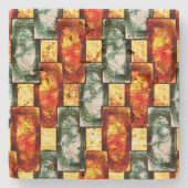 彫刻と染色された緑の赤い長方形の板 ストーンコースター (正面)