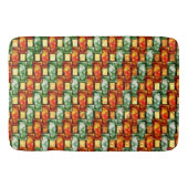 彫刻と染色された緑色のオレンジ色の長方形プレート バスマット (正面)
